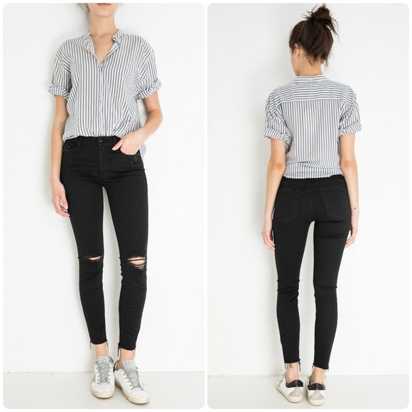 New! Mother Looker Ankle Fray Distressed Black Skinny Jeans in Guilty in Sin🖤25 - Picture 2 of 9